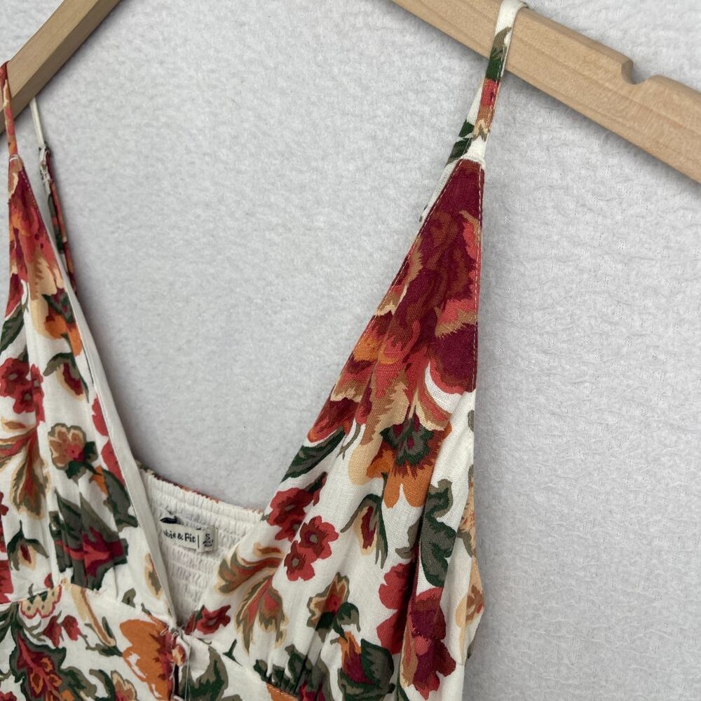 ABERCROMBIE & FITCH Dress S Floral Maxi Smocked Tiered Linen Blend Orange NEW - Picture 4 of 15